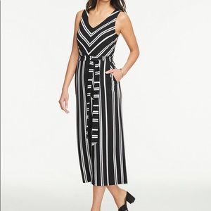 Ann Taylor Black and White Striped Jumpsuit